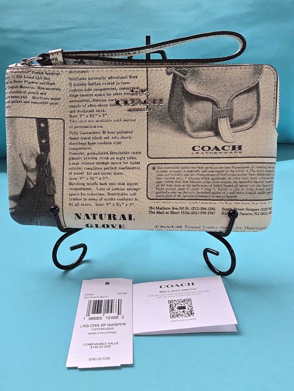 Coach Large Corner Zip Wristlet with Newspaper Print - Picture 2 of 9
